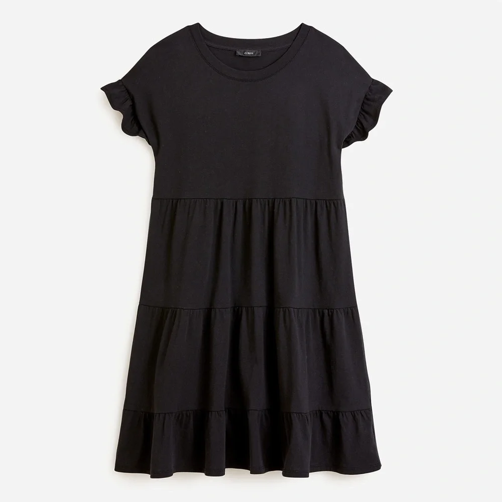 J.Crew Tiered Dress in Broken-In Jersey Black Size Small